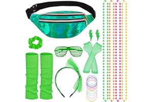 above zero Disfraz de Años 80 para Mujer, Accesorios Mujer de Ropa Años 80 Disfraz, Riñonera Neón/Diadema/Muñequeras/Calentadores de Pierna/Pendientes/Gafas para Fiesta