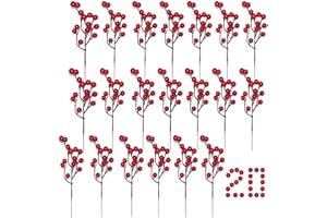 UBRAVE świąteczne jagody ostrokrzewu, Sztuczne jagody Mini Holly Berries symulacja dekoracyjne owoce, bukiet kwiatów, wesele, imprezę, kolor czerwony, 20 szt., 23 cm