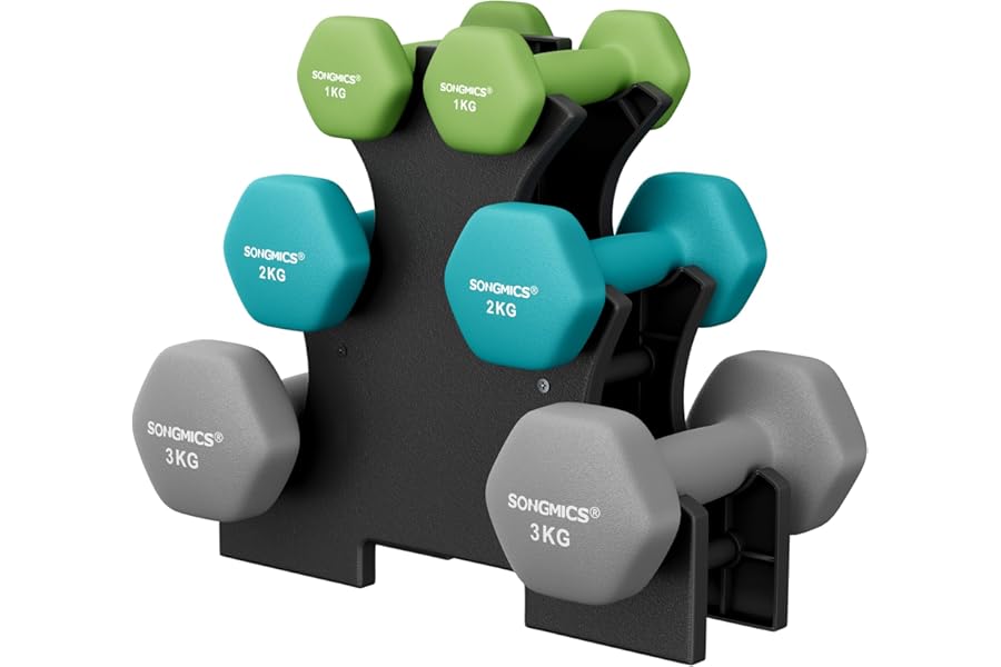 SONGMICS Weight Lifting Dumbbell Kit with Storage Stand, for Fitness, Vinyl Coated