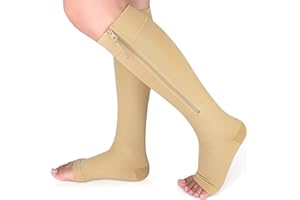 Ailaka Medical Compression Socks with Zipper, Knee High 15-20 mmHg Compression Socks for Women Men, Open Toe Support Socks for Varicose Veins, Edema, Recovery, Pregnant, Nurse