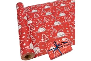 LZRINUE Rotolo di carta da regalo per Natale: carta kraft rossa con motivo festivo carta da regalo natalizia riciclabile 43cm x 15m