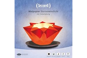 ‎SECCORELL Seccorell - Sternenwindlicht-Malblock - 25 Blatt, 2-seitig verleimt für faltenfreies Wischmalen. Faltfertig zugeschnitten. Faltanleitung auf der Rückseite. Auch als Sommerlaterne gut geeignet