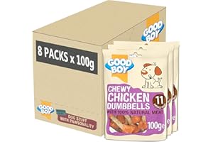Good Boy - Chewy Chicken Dumbbells - Dog Treats - Made with 100% Natural Chicken Breast Meat - 100 g ℮ - Low Fat Dog Treats - Case of 8