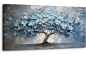 MHARTK66 Quadri Moderni Soggiorno Grandi, 50x100 cm Stampe da Parete Albero con Fiori Blu, Astratto Quadro Camera da Letto Su Tela Decorazioni Parete Bagno Cucina Ufficio Sala Da Pranzo