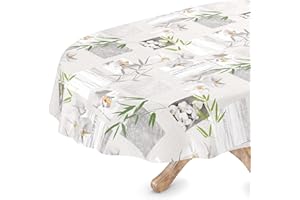 ANRO Tovaglia cerata, lavabile, ovale, bordo tagliato, motivo orchidea, spa, facile da pulire, 140 x 200 cm