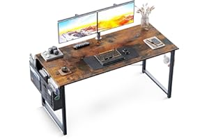 ODK Scrivania Piccola, Scrivania per Computer, Scrivania da Ufficio, Scrivania da Lavoro con Borsa Portaoggetti e Gancio, Tavolo Gaming per Cuffie per Studio, Camera da Letto (160x55x73.5cm, Marrone)