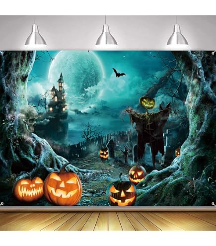 Sfondo Fotografico Halloween 240x180 Cm - Tema Casa Stregata Con Zucca E Pipistrelli - Telo In Vinile Per Decorazioni Festa Horror - 4