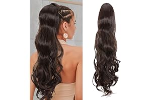 Benehair Coulisse Coda di Cavallo Extension 60cm Lunga Ponytail Extension Ondulati Ricci Coda Finta Capelli Sintetica Coda Capelli Extension per Donna(Marrone medio naturale,160g)