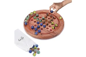 Ajuny Solitario Clásico de 9 Pulgadas - Juego de Mesa de Madera Hecho a Mano con Canicas de 4 Colores, Diseño Indio Vintage - Ideal para Diversión Familiar y Decoración del Hogar