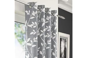 Amania Trading Ltd 1 x LAURAL Leaf Floral Voile Net Curtain Eyelet Single Panel SILVER 72" (183cm) Drop