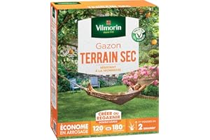 VILMORIN - Gazon Terrain Sec - Résistant à la sécheresse - Économe en arrosage - Premières pousses visibles dès 2 semaines - Pour créer un nouveau gazon / regarnir un gazon ancien, Vert, 3 kg