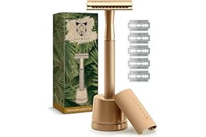 ‎ANYMALE ANYMALE® Rasierhobel - Damen Set mit Ständer, Reiseschutz und 5 Klingen - Plastikfreier Nassrasierer aus Metall - Razor Gold Edition