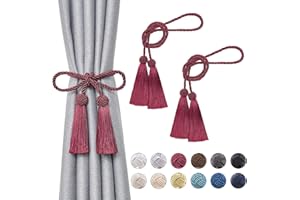 Pretty Jolly Confezione da 2 fermatende con nappe a doppia estremità, fatti a mano, in corda intrecciata, fermatenda decorativi in stile europeo, per casa e ufficio, tende per finestre (rosso