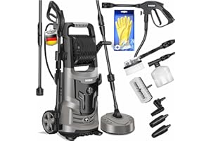 MASKO® Myjka wysokociśnieniowa 2200 W 165 bar 450 l/h, z cewką bęben węża 10 m 9-częściowy zestaw akcesoriów, z dyszą piankową z mydłem, pistolet wysokociśnieniowy do samochodów/ogrodzeń/ogrodów/patio