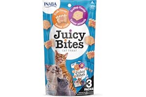 Juicy Bites by INABA Cat Treat - Crab & Scallop Flavour (3 x 11.3g) / Soft & Moist Cat Treat, Delicious & Healthy Snack for Cats, Hand Feeding Nibbles, Bite Sized Snack, Natural, Grain Free