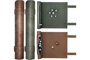 SIQUK 2 Piezas Tapete para Dados 2 en 1 Bandeja de Dados Plegable Bolsa Almacenamiento Tablero Dado Cuero PU con Cremallera para DND RPG (Verde, Camello)