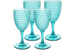 BELLAFORTE - Copa de vino de plástico Tritan inastillable, 12 onzas, juego de 4, vasos Laguna Beach, cristalería irrompible para uso en interiores y exteriores, vasos reutilizables (azul)