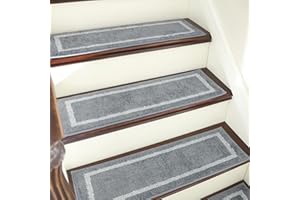 COSY HOMEER Carpet Stair Treads, Non-Slip Indoor Carpet Treads for Stairs for Kids Elders and Dogs, 100% Polyester Quick Peel Self-adhesive Stair Runner Rug Pads, 22 x 70cm, 4 PCS, Grey