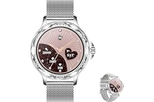 Aliwisdom Smartwatch für Damen, 1,2 Zoll HD Rund Damenuhr Bluetooth Anruf Smart Watch Wasserdicht Fitness Tracker für iOS Android Mit Bluetooth telefonieren & Whatsapp Funktion (Silber)