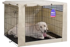 HiCaptain Funda de poliéster para Jaula de Perro, Duradera, Resistente al Viento, para Jaula de Alambre, protección para Interiores y Exteriores (36 Pulgadas, marrón Claro)