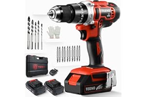 Perceuse Visseuse sans Fil, TEENO 20V Visseuse Devisseuse Sans Fil, 2×2.0 Ah Batteries, 45Nm Perceuse a Percussion,20+3 Réglages de Couple & 2 Vitesses