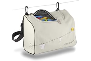 FifthStart Wearable Peg Bag With Double Clips, Shoulder & Waist Strap. Durable As A Peg Basket. An Ideal Mesh Based Peg Bag For Washing Line With Hanger. Holds 300 Pegs (Zip Mesh Base, Beige)