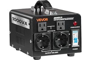 VEVOR Reducerande lyftspänningstransformator från 220 V till 110 V 110 V till 220 V, 1 000 VA med USA- och EU-uttag, strömkab
