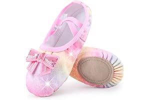 Mulnall Girls Ballet Leather Shoes Yoga Slippers for Dancing Practice Split-Sole No-Tie(Toddler/Little Kid/Big Kid)