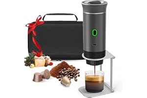Umisu Machine à Café Portable, 3 en 1 Cafetière Expresso avec Support et Sac, Batterie Rechargeable 7500mAh, Compatible Capsules et Café Moulu, Pour Voyage, Camping, Voiture, Bureau (Gris)