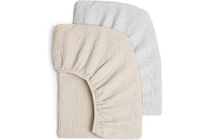 ‎LULUMOON lulumoon 2er Set Kinder Spannbettlaken, Musselin-Baumwolle Spannbetttuch für Babybett und Kinderbett 60x120cm / 70x140cm Reisebett Spannlaken Beistellbett Leintücher