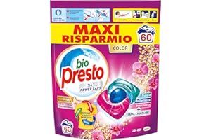 Bio Presto Bio Presto Power Caps Color, Lessive Machine à laver prédosée en capsules pour vêtements colorés, Pack de 60 lavages - 780 g