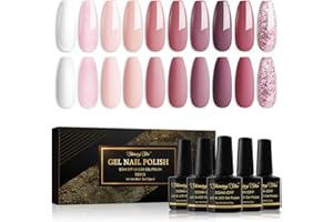 Shining She Smalto Semipermanente Unghie,10 Colori Rosa Nude Marrone Rosa Bianco Rosa Glitter Smalti Semipermanenti per Unghie Soak Off UV/LED per DIY Manicure Salone,8ml