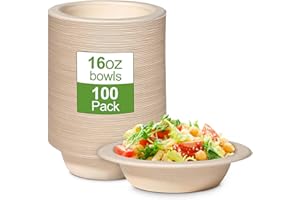 GREENESAGE 100 ciotole di carta usa e getta, 470 ml, in canna da zucchero, usa e getta, per zuppa monouso, rotonde, marroni, compostabili