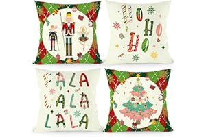 Tarklanda Set di 4 Cuscini Natalizi Schiaccianoci Federe Natale Federe Cuscini Divano 45x45, Federe Schiaccianoci Fodera Per Cuscino Quadrata Per Decorazioni Per Cuscini Del Divano Della Fattoria