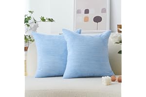 Home Brilliant Blue Cushion Cover Solid Striped Velvet Cushion Covers Decorative Throw Pillows with Zipper, 2 Pieces, Light Blue, 45 x 45 cm, 18inch