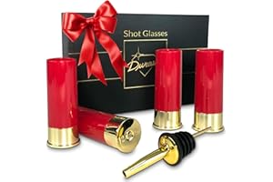 DURAWE COMPANY Lot de 4 Verres à Shot en Forme de Calibre 12 avec Boîte Cadeau, Bec Verseur, Cadeaux de Fête de Mariage, Fête des Pères, Noël, Cadeaux de Chasse au Cerf, Petites Tasses à Shot, 45ml (Rouge)