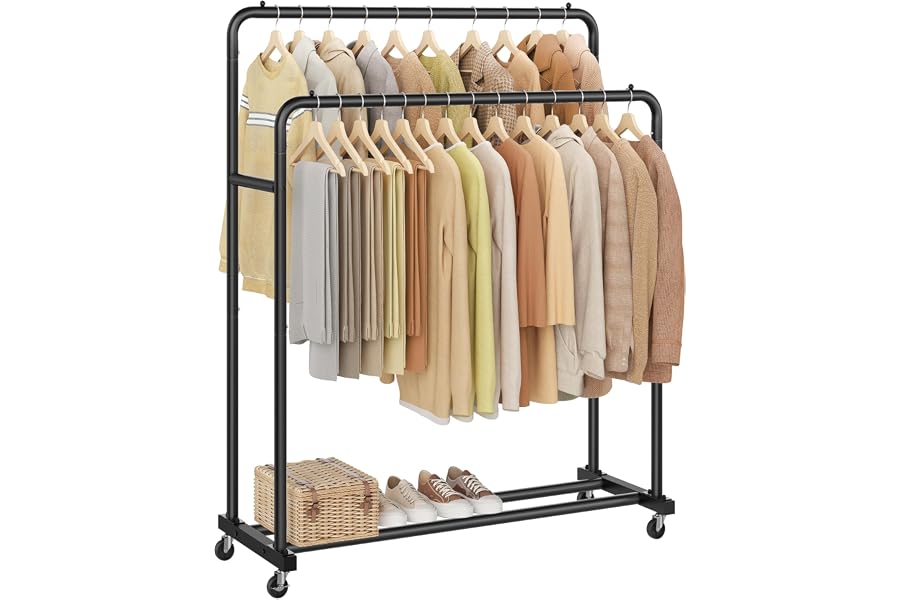 SONGMICS Perchero para Ropa con Ruedas, Burro Ropa Móvil, 2 Ruedas con Freno, para Dormitorio, Carga de 90 kg, 46,5 x 110 x 1