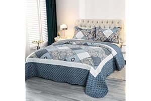 Qucover Cubrecama Patchwork para Cama 180,Colcha nordica bouti de piqué 250X270cm,Manta con Fundas de Almohada,Retazos Reversible para Matrimonio Verano King Size (11)