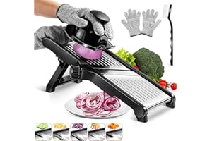 Mastertop Mandoline Food Slicer, 3 in 1 Stainless Steel Mandoline Vegetable Slicer, Adjustable Mandoline Slicer for Potato, Onion,Cucumber, Cabbage, Send Cut Proof Gloves and Cleaning Brush