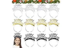 CAPGOOST 12 Piezas Diadema Fin de Año 2026, Complementos Cotillon Fin de Año 2026, Diademas Happy New Year, Diadema Nochevieja, Decoración Mujer Pelo Accesorio Fiesta Fotos de Navidad Cotillon Nochevieja 2026