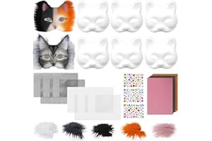 VUL Katzenmaske, 6 Stück Therian Masken Set DIY Papier Maske mit Kunstfellgewebe, selbstklebende Filzfolie und Eye Mesh, leere Maske zum Bemalen für Karneval Maskerade, Rollenspiele, Halloween