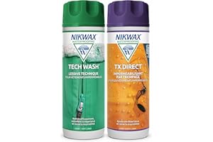 Pack duo NIKWAX TECH WASH et TX.Direct, Nettoyant et Imperméabilisant techniques pour vêtements imperméables, Nettoient, Imperméabilisent, Revitalisent la respirabilité, 2 x 300ml