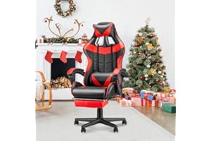 Soontrans Gaming Stuhl Massage, Gaming Sessel mit Fußstütze & Kopfstütze & Massage-Lendenkissen, Gepolsterte Armlehnen, Ergonomisch Gaming Stuhl für Gamer YouTube Livestreaming Xbox (Rot)