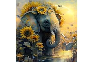 MOGTAA Elephant Diamond Painting for Adults, Sunflowers 5D Diamond Art Painting Kits for Beginners, DIY Full Drill Diamond Dots Kits Animal Art Craft for Home Decor 30x30cm