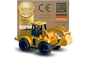 BIOPLAY® Kinder Bagger Spielzeug ab 2 Jahre | Bio Kunststoff | Bewegliche Baggerschaufel | Nachhaltiges Spielzeug ab 18 Monate für Jungen und Mädchen | Indoor und Outdoor | Baustellenfahrzeug