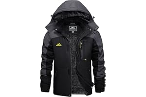 KEFITEVD Herren Skijacke Atmungsaktiv Warm Gefüttert Winterjacke mit Abnehmbarer Kapuze Snowboardjacke Wasserdicht Outdoorjacke