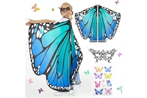 WELLCHY Mariposa Capa Niña, Disfraz de Alas de Mariposa, Chal de Alas de Mariposa, Traje de Alas Mariposa Disfraz de Duendecillo para Niñas para Carnaval Fiesta de Cosplay (Cape B)