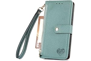 Rnrieyta Miagon Cerniera Portafoglio Custodia per iPhone 13 Mini,Magnetica Cuore Cover Protettiva Libro con 7 Porta Carte Flip Caso con Cinturino da Polso