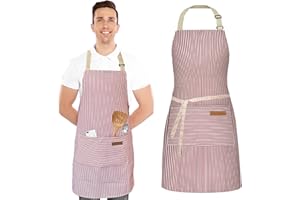 KWQINX Unisex Adjustable Apron with Pockets - Suitable for Home Kitchens, Restaurants, Cafes