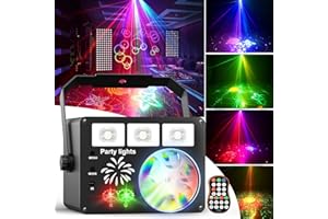 YAZEKY Lampe de Scène,Boule Disco 60 Motifs RGB,Jeux de Lumiere pour Soiree 3 en 1 avec Effet UV Lumière Stroboscopique Activée Par la Musique,Rotative à 360° Lumière Disco USB (Red&Green, YSH-407)